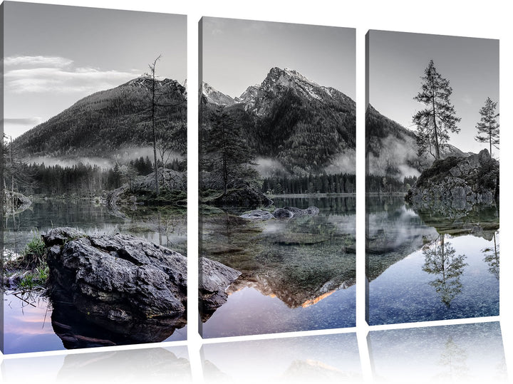 Pixxprint Sonnenaufgang am Hintersee als Leinwandbild | Grösse: 3 Teilig (120x80) | Wandbild| Kunstd