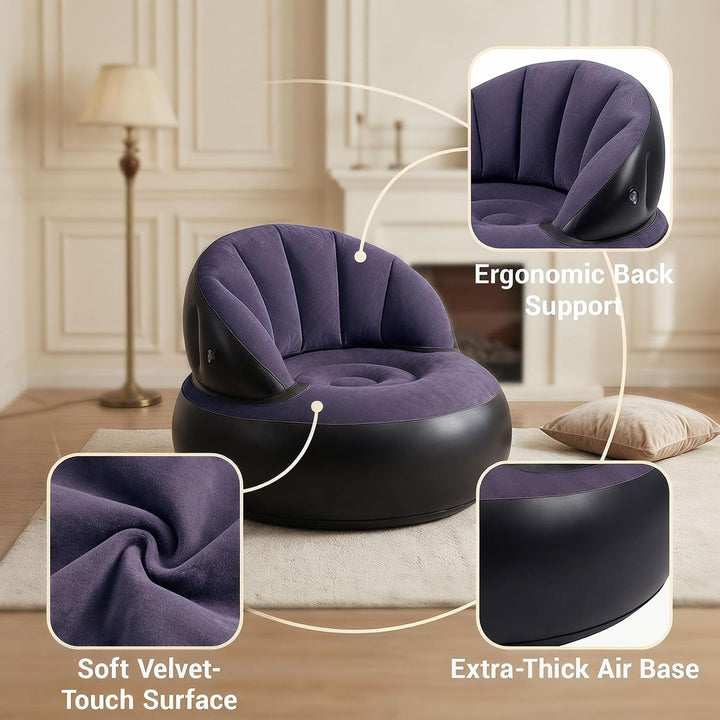 Sitzsack Aufblasbar Luftsofa Couch - Aufblasbares Sofa mit Fusspumpe Beflockt - Camping Sofa Aufblas