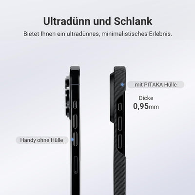 pitaka Ultradünne Hülle für iPhone 15 Pro Kompatibel mit Magsafe aus 600D Aramidfaser Magnetische Sc