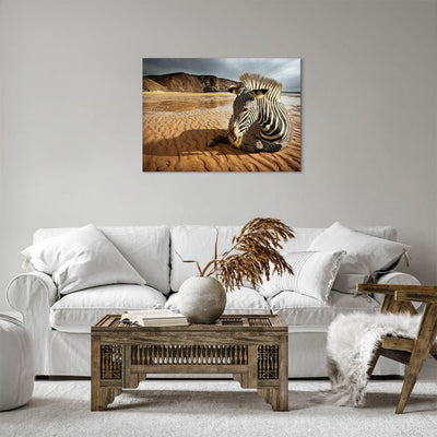 ARTTOR Bilder auf Leinwand Zebra Strand Landschaft Leinwandbild 70x50cm Wandbilder Dekoration Wohnzi