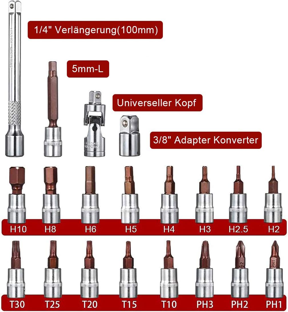 FOURROBBER Drehmomentschlüssel 1/4" Fahrrad & Motorrad 5-30NM Set, 90-Zahn-Drehmomentschlüssel mit 3