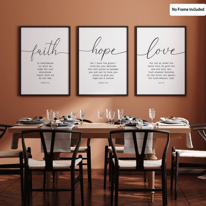 Leinwand-Kunstdruck mit Bibelversen "Glaube Hoffnung und Liebe", 3-teilig, für Gelassenheit, Gebet,