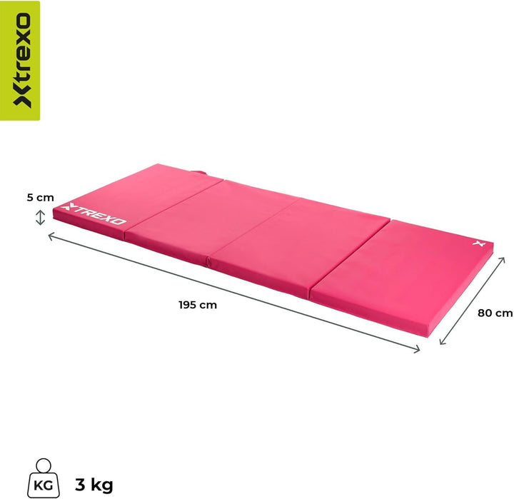 XTREXO Klappbare Gymnastikmatte – Turnmatte 4-teilig – Kunstleder &amp; EPE-Schaumstoff – Faltbar mit Tr