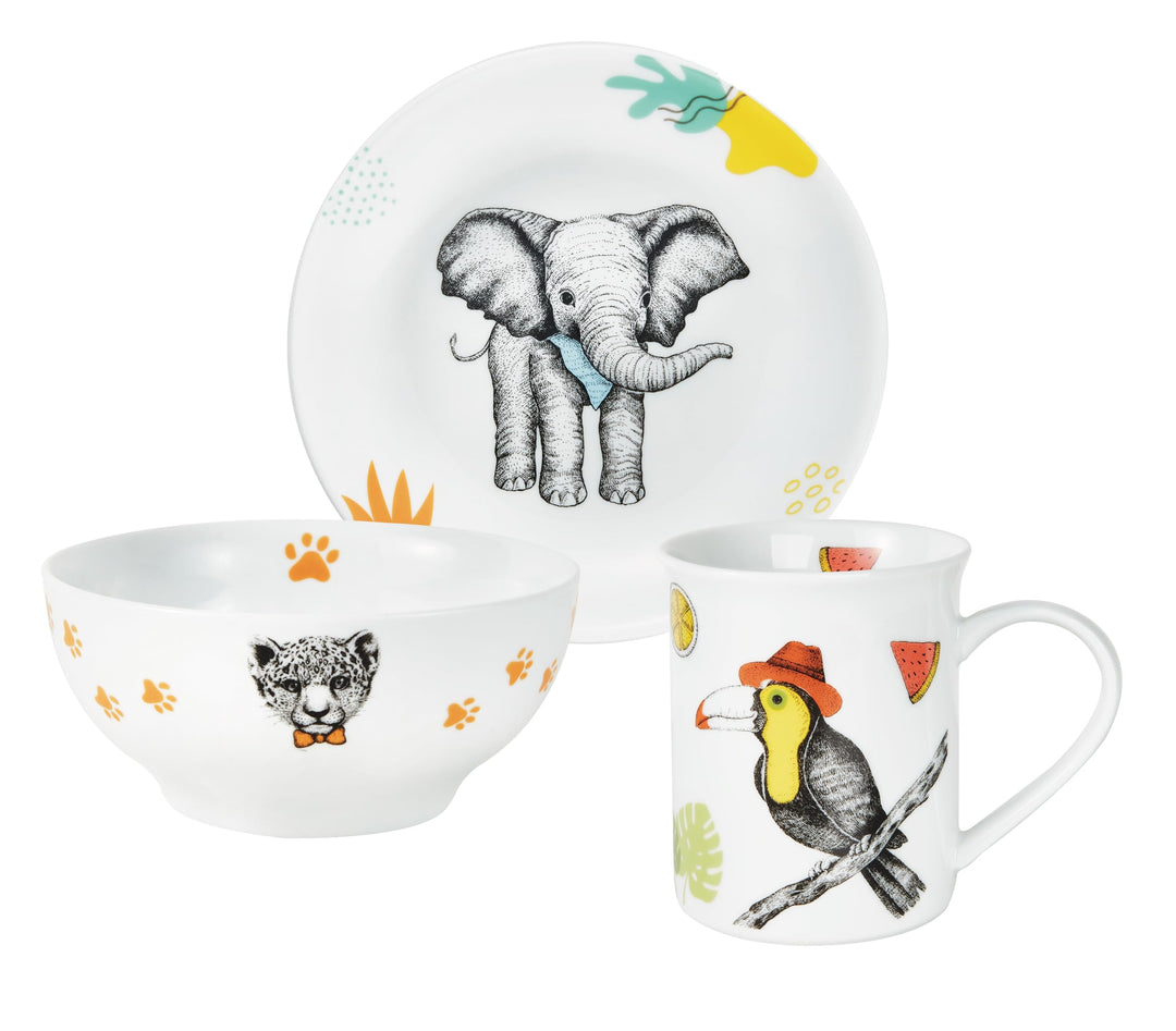 PURESIGNS Kindergeschirr 3-teilig Porzellan NATURA – BPA-frei, mikrowellengeeignet & spülmaschinenfe