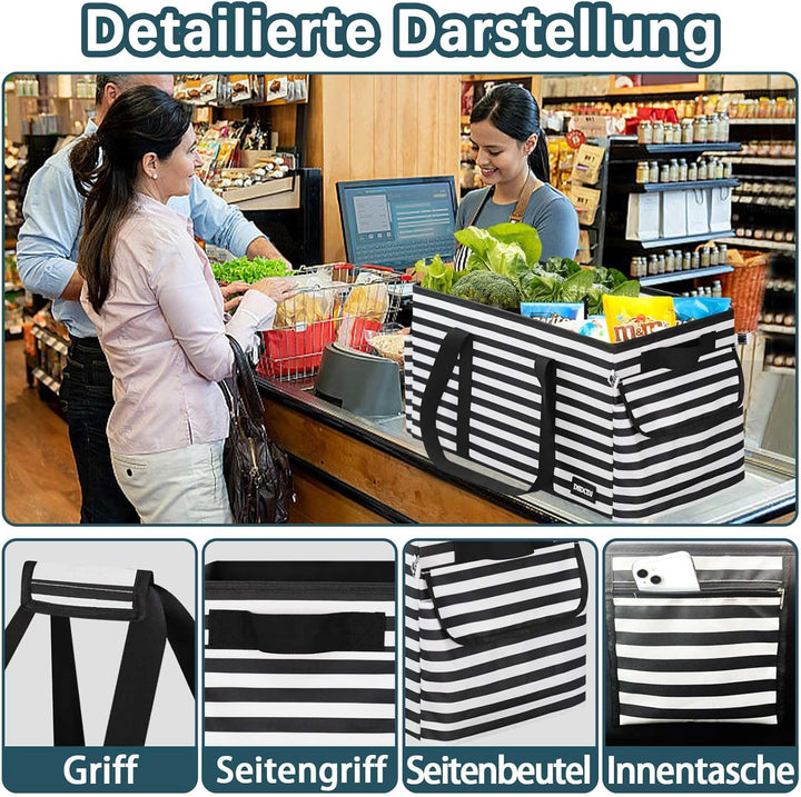 48L Einkaufskorb Faltbar – Stabiler Korb Einkaufen mit Verstärktem Boden – Einkaufstasche Gross Pick