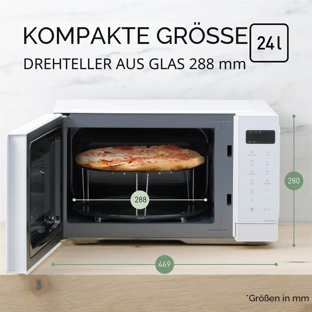 Panasonic NN-K35NWMEPG, Mikrowellenherd, 24 Liter, 900 W Leistung, 8 automatische Programme, Dual-Ko