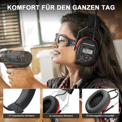 PROTEAR Gehörschutz mit Radio und Bluetooth, FM / AM-Digital-Radio, Sicherheits-Ohrenschützer für Ar