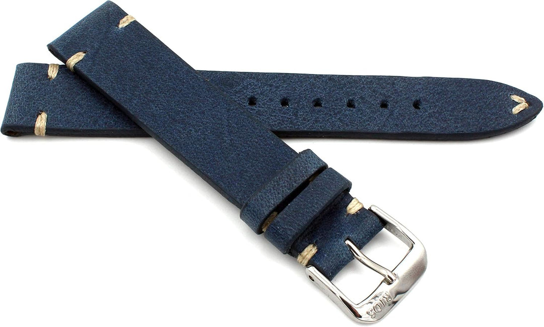 RIOS1931 18mm Sagittarius Vintage Rindsleder Uhrenarmband handgemacht in Deutschland blau