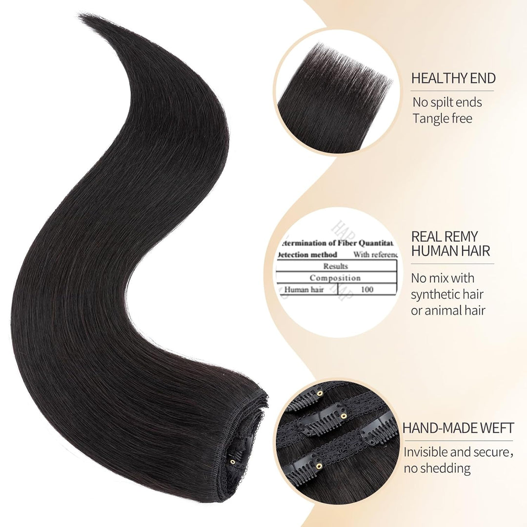 S-noilite Clip in Extensions Echthaar Natürliches Schwarz 25cm 56g Extensions Clip in Echthaar Haarv