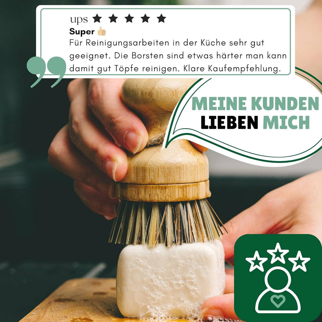 PROTEA Topfbürste mit Ersatzköpfen (3er Set) - nachhaltige Spülbürste für Töpfe - Reinigungsbürste f