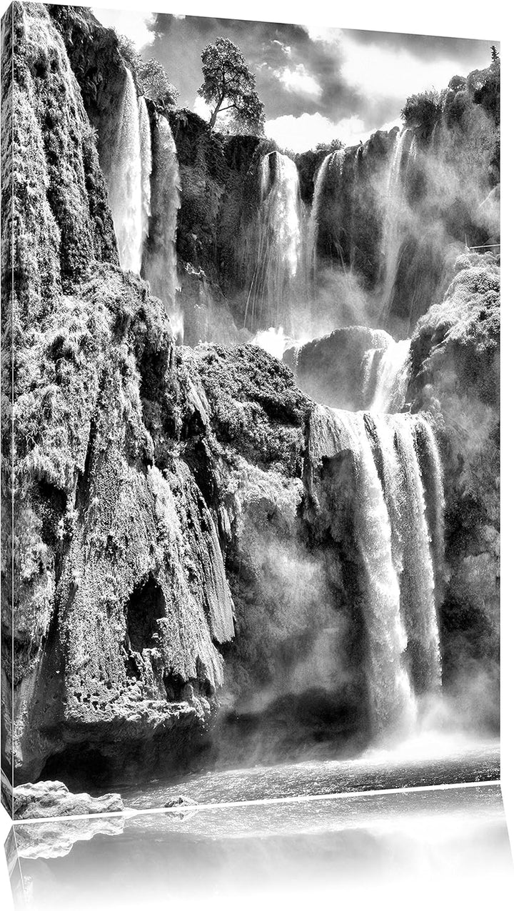 Pixxprint Spektakulärer Wasserfall / 100x70cm Leinwandbild bespannt auf Holzrahmen/Wandbild Kunstdru