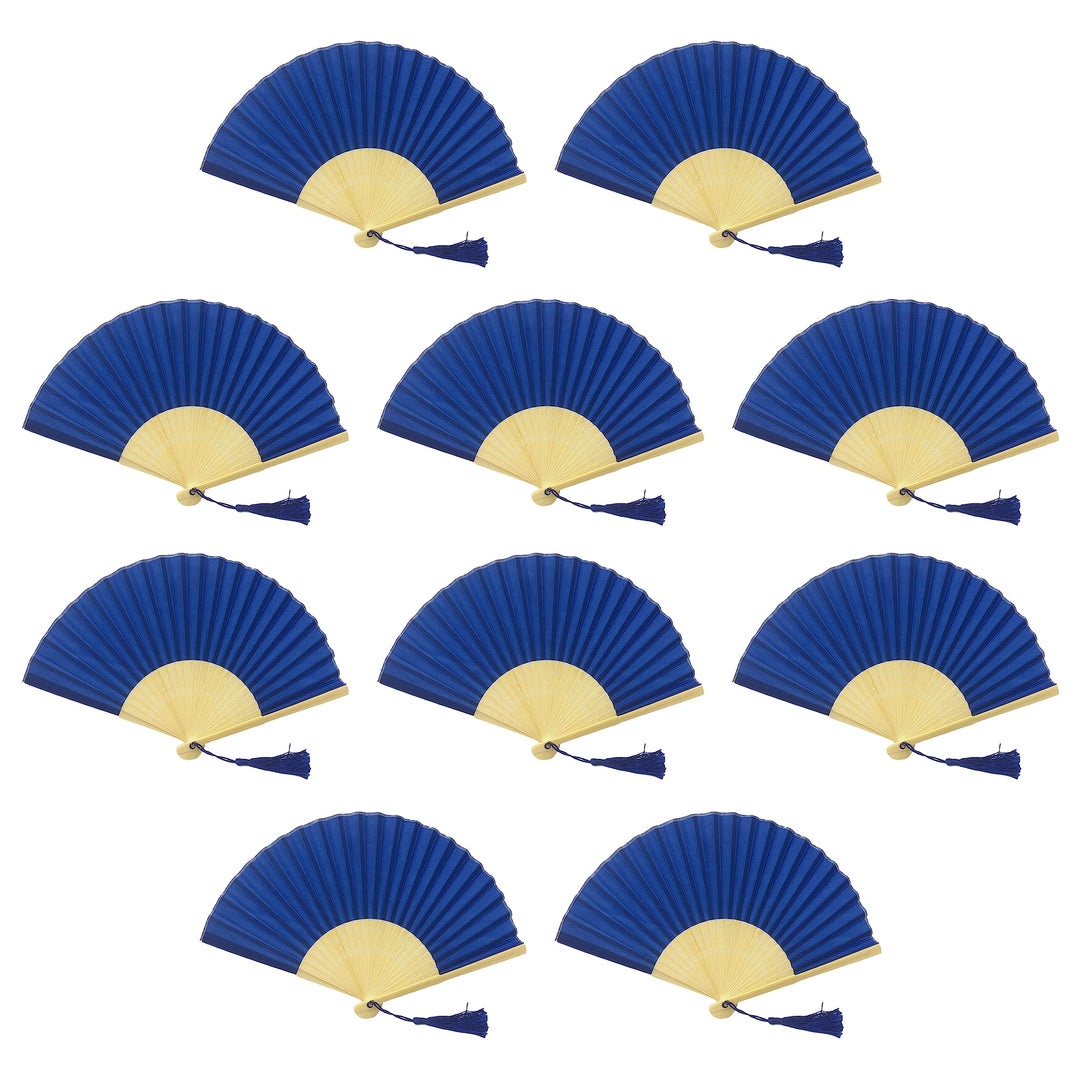 FANSOF.Fans Packung mit 10 Seide Stoff Fan mit Einer Quaste Grade A Bambus Rippen Hochzeit Party Gef