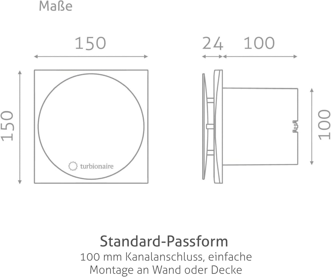 Turbionaire MIO 100 LL-TW Badlüfter, 100 mm, Timer, Rückschlagklappe, Langlebiger Kugellager-Motor,