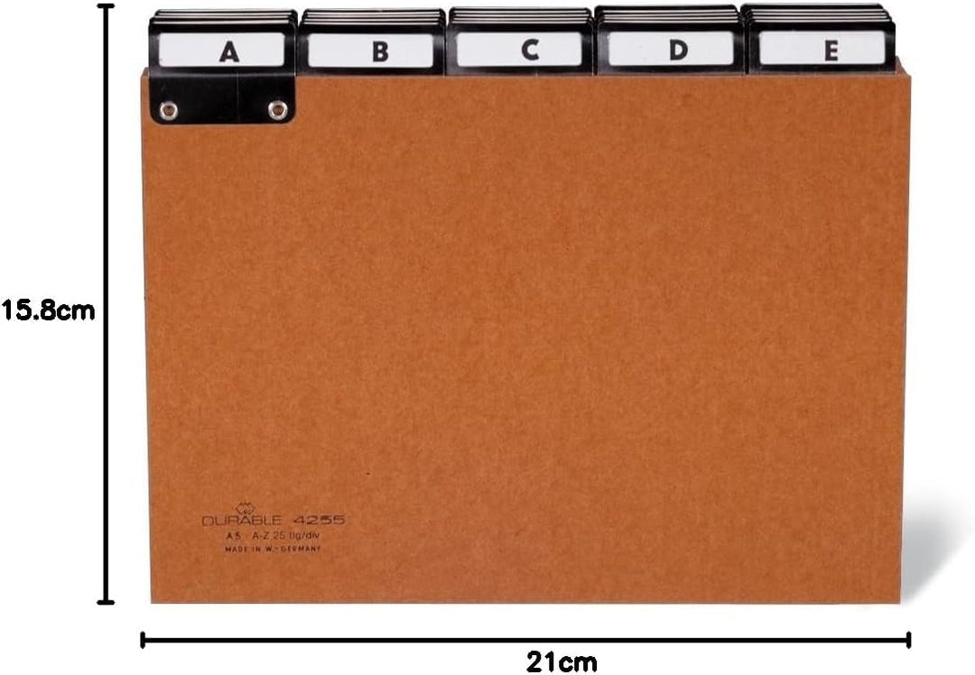 Durable Leitregister A-Z aus Pressspan, 5/5 Teilung & beschriftbare Taben, A5 quer, braun, 425511 A5