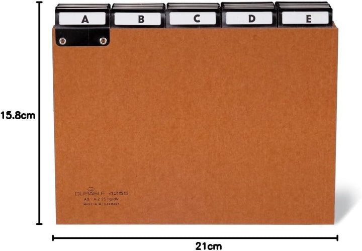 Durable Leitregister A-Z aus Pressspan, 5/5 Teilung & beschriftbare Taben, A5 quer, braun, 425511 A5