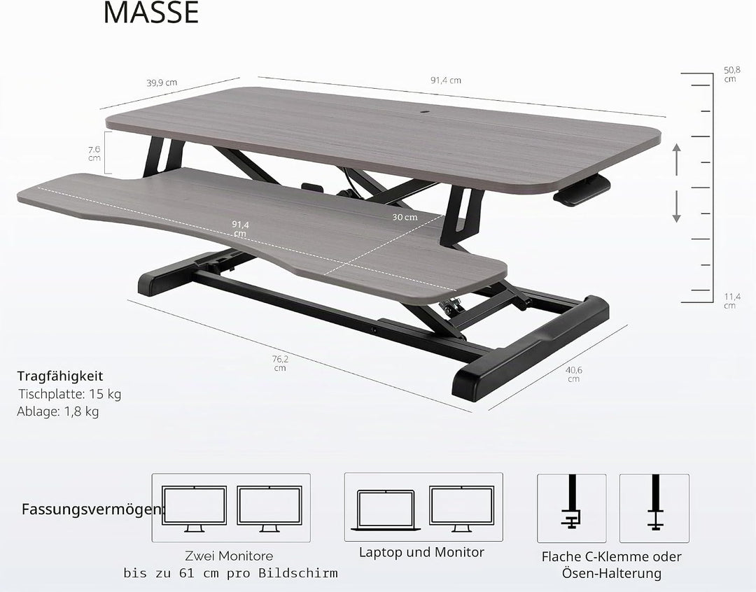 VIVO 91,4 cm (36 Zoll) Schreibtischkonverter, K-Serie, höhenverstellbare Sitz-zu-Steherhöhung, Dual-