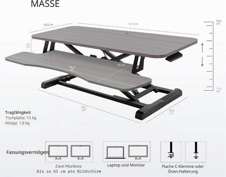 VIVO 91,4 cm (36 Zoll) Schreibtischkonverter, K-Serie, höhenverstellbare Sitz-zu-Steherhöhung, Dual-