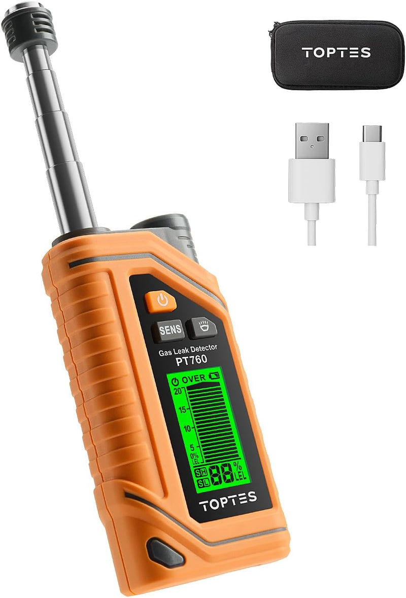 TopTes PT760 Wiederaufladbarer Erdgas-Detektor, Gaslecksuchgerät mit 30 cm ausziehbarem Sonde,%LEL P