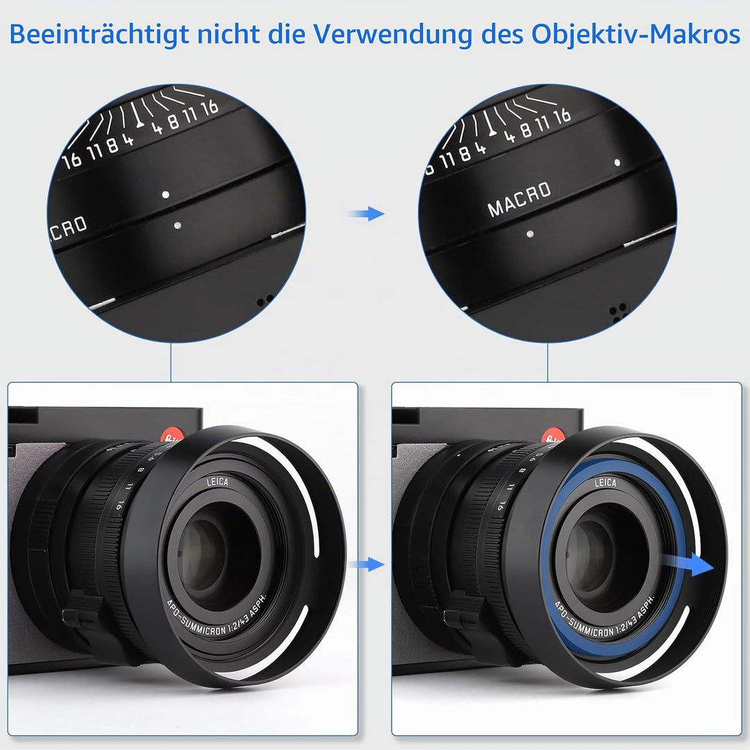 Haoge LH-LQ Gegenlichtblende aus Metall mit Deckel für Leica Q Q2 Q-P QP Typ 116 Typ116 Kamera schwa