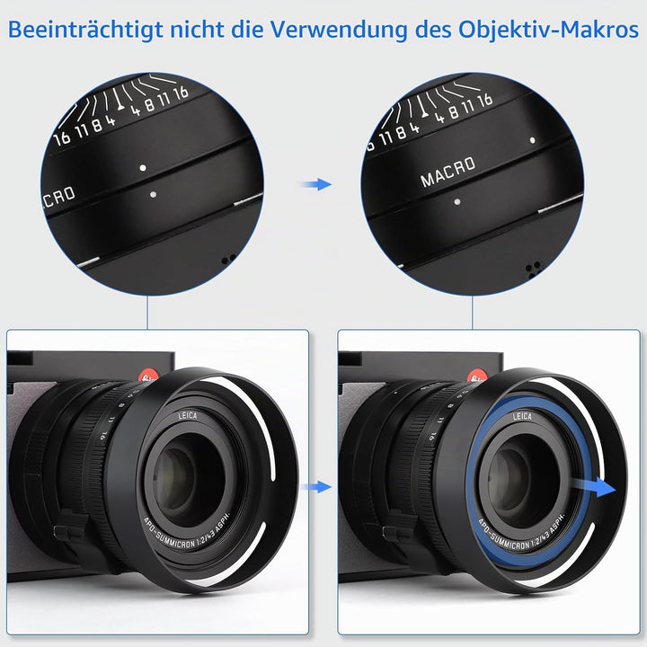 Haoge LH-LQ Gegenlichtblende aus Metall mit Deckel für Leica Q Q2 Q-P QP Typ 116 Typ116 Kamera schwa
