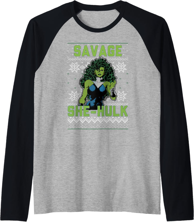 Marvel She-Hulk Savage Ugly Christmas Sweater Raglan