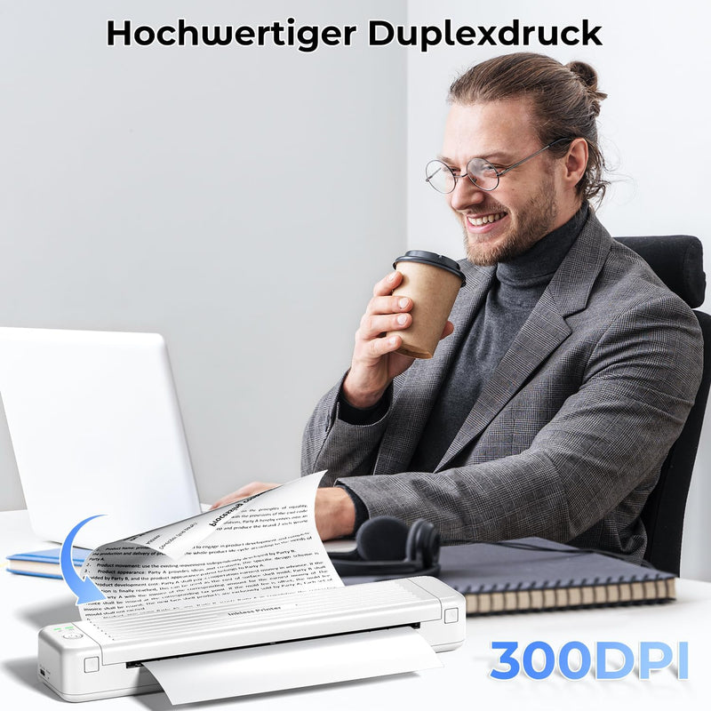 ASprink Mobiler Drucker A4 für Unterwegs, P831 Bluetooth Drucker Klein für US Letter/A4/B5/A5, Druck