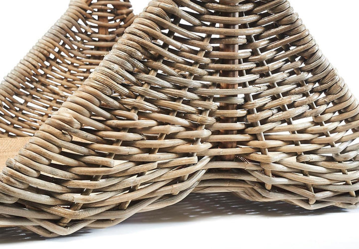 Kobolo Holztrage Holzkorb für Kaminholz - Rattan kubu grey - mit Leinenstoff und Henkel ausgestattet