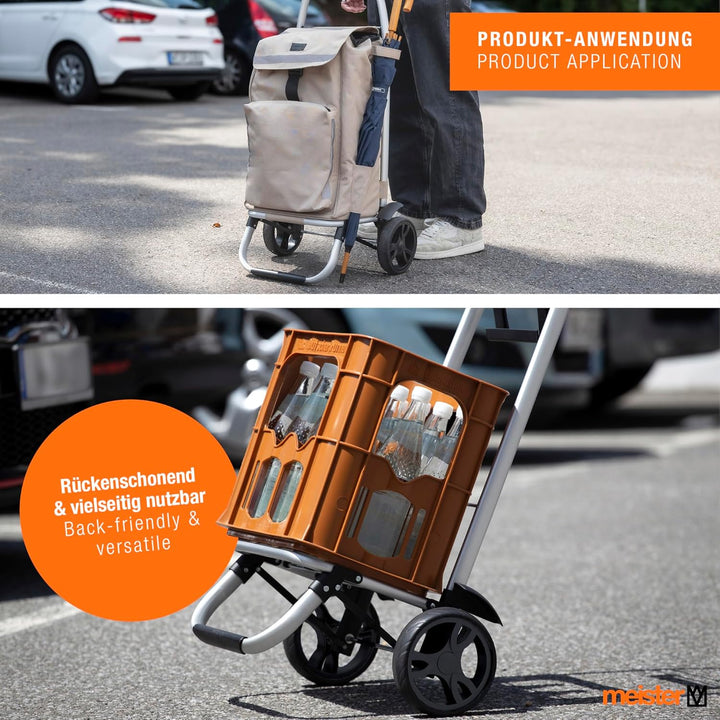 Meister Einkaufstrolley Beige, 54 + 5 L – Klappbarer Einkaufsroller mit grossen Reifen & Kühlfach –