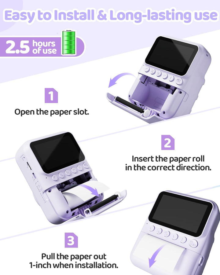 TIATUA Kinderkamera Sofortbildkamera, 48MP 3.0 Zoll Sofortbildkamera Kinder mit 32G Karte & 3 Rollen
