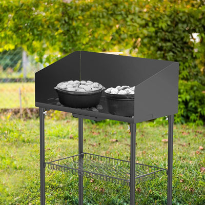 Onlyfire Dutch Oven Tisch 76 * 41cm, Outdoor Grillwagen Grilltisch mit Windschutz, Abstellfläche für