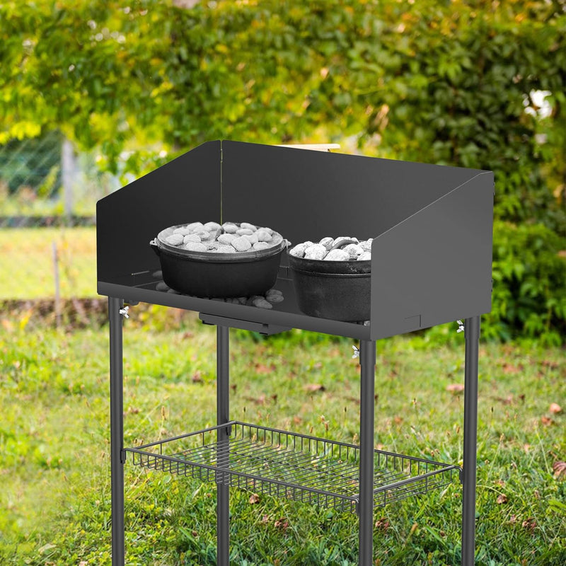 Onlyfire Dutch Oven Tisch 76 * 41cm, Outdoor Grillwagen Grilltisch mit Windschutz, Abstellfläche für