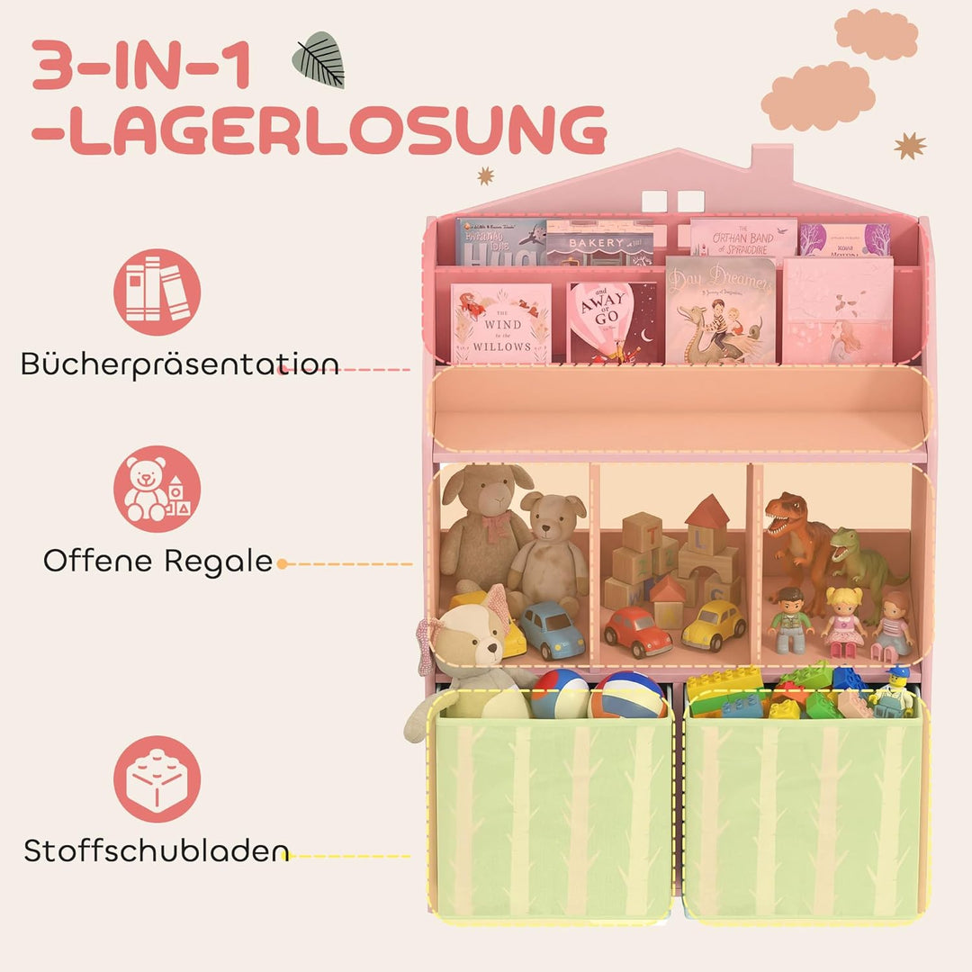AIYAPLAY Kinderregal Bücherregal Kinder mit 2 Stoffschubladen offen Regal Spielzeugregal für 3-8 Jah