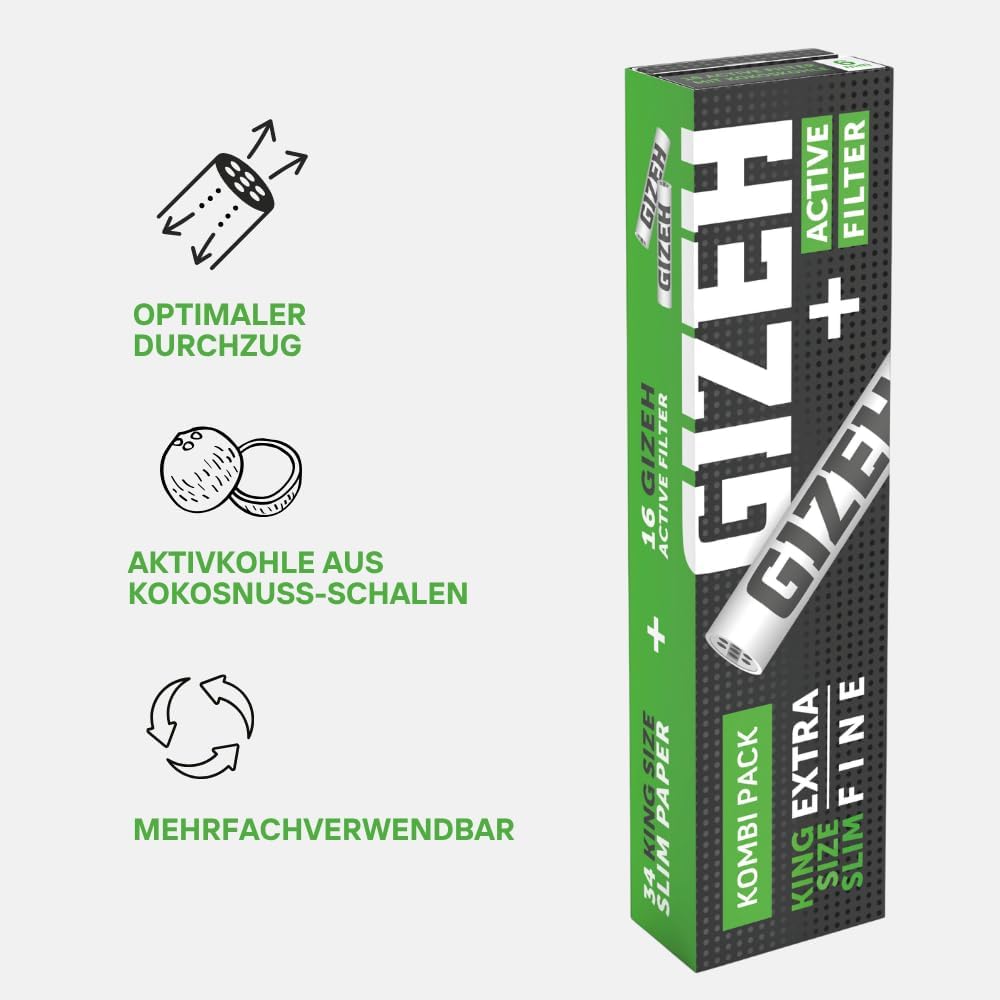 GIZEH BLACK King Size Slim + Active Filter 2-in-1-Kombi-Pack – King Size Slim Blättchen inkl. 6 mm A