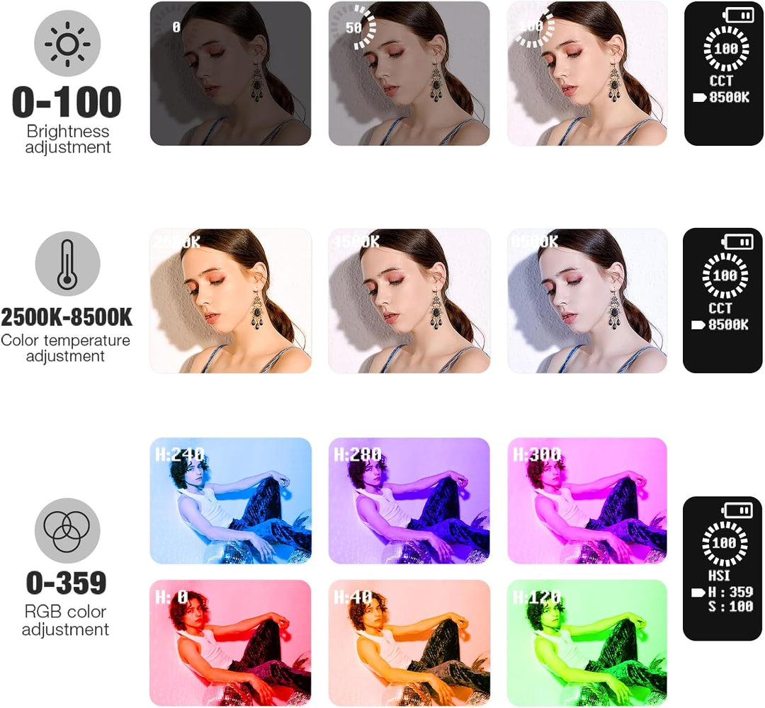 Pixel G1s RGB LED Video Licht mit verstellbarem Stativ (45-156cm), 2500K-8500K 12W Akku und CRI≥97,V