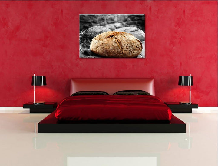 knuspriges Brot schwarz/weiss Format: 100x70 auf Leinwand, XXL riesige Bilder fertig gerahmt mit Kei
