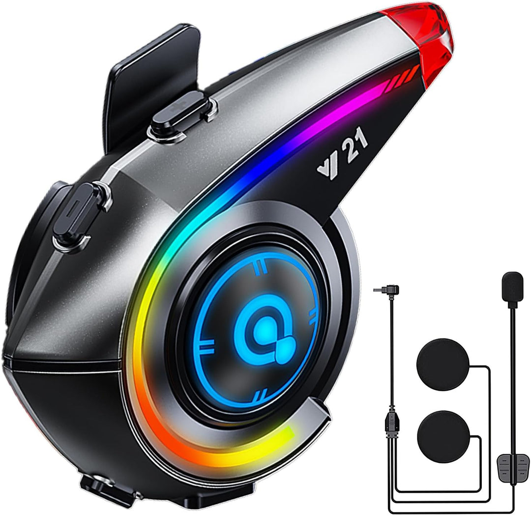 OBEST Motorrad Bluetooth Headset, Motorradhelm Kopfhörer mit LED RGB Schillernde Lichter, IP65 Wasse
