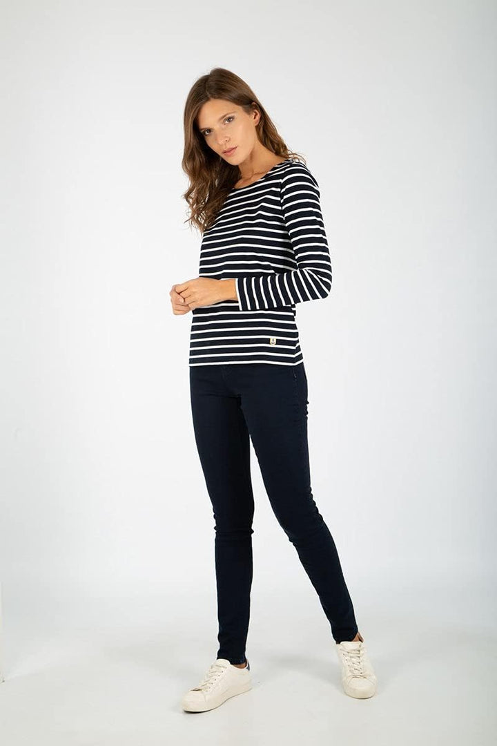 Armor Lux Damen Marinière Plozévet Femme Langarmshirt L Mehrfarbig (Rich Navy/Blanc Bi8), L Mehrfarb