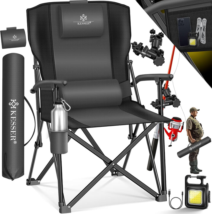 KESSER® Campingstuhl faltbar bis 160 kg | Angelstuhl Faltstuhl Klappstuhl Gepolstert mit Armlehnen |