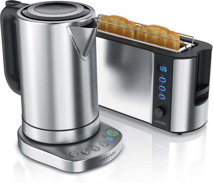 Arendo - Wasserkocher mit Toaster Set - 1,7L Kocher mit 4 Temperaturstufen 1000W Langschlitztoaster