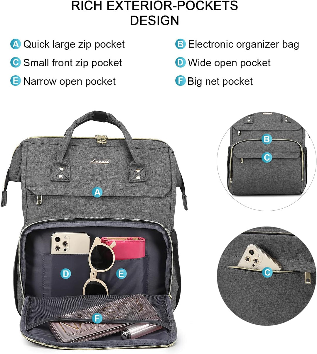 LOVEVOOK Rucksack Damen, Wasserdicht 17 Zoll Laptoprucksack Schulrucksack mit USB Ladeanschluss, Gro