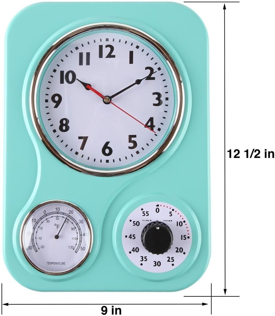 LilysHome Retro Küche Uhr mit Temperaturanzeige und Timer Türkis