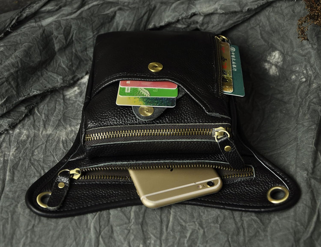 Le'aokuu Herren Echtes Leder Tasche Beinbeutel Beintasche Aussenbeintasche Beinbeuteltasche Reisen H