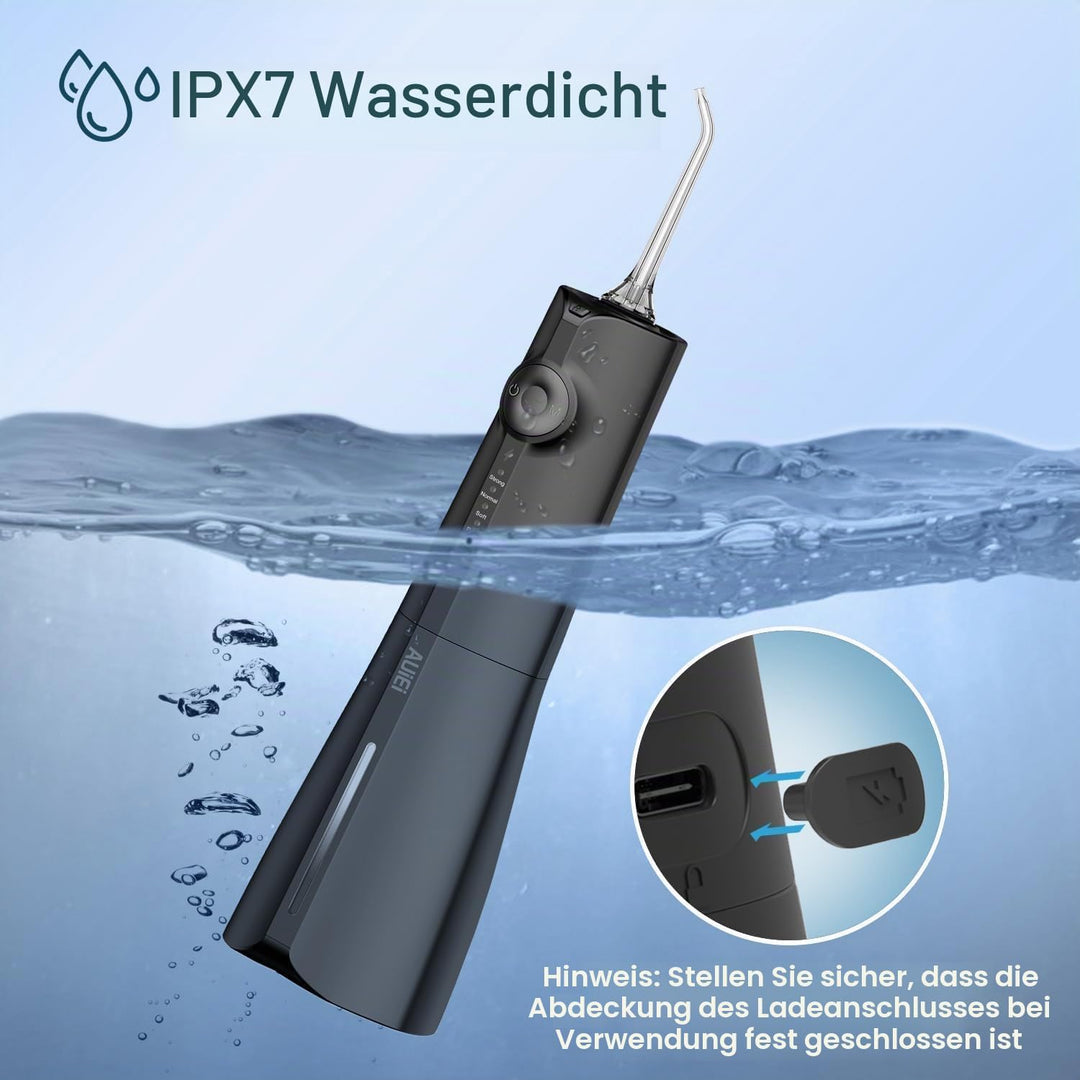 Munddusche, tragbar, Wasserfloss, Munddusche 5 Modi und 8 Düsen, Tank 300 ml, USB aufgeladen, wasser