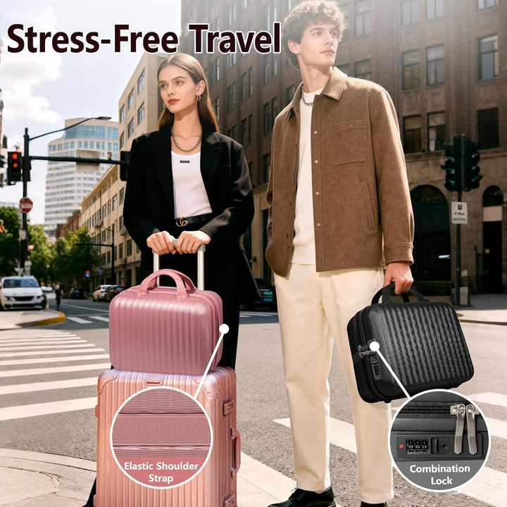 35,6 cm Make-up-Tasche mit Schloss, Hartschale, Reisekoffer mit Gummiband, ABS, tragbare Kulturbeute