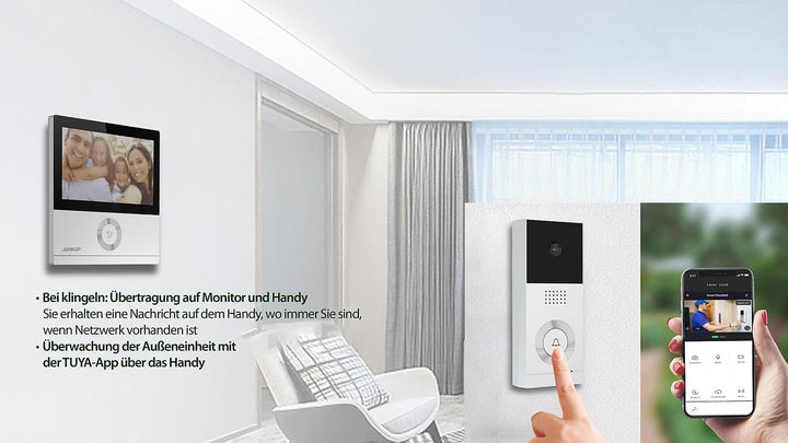 Somikon WLAN Türsprechanlage: WLAN-Full-HD-Video-Gegensprechanlage mit 17,8-cm-Touchscreen (7"), App
