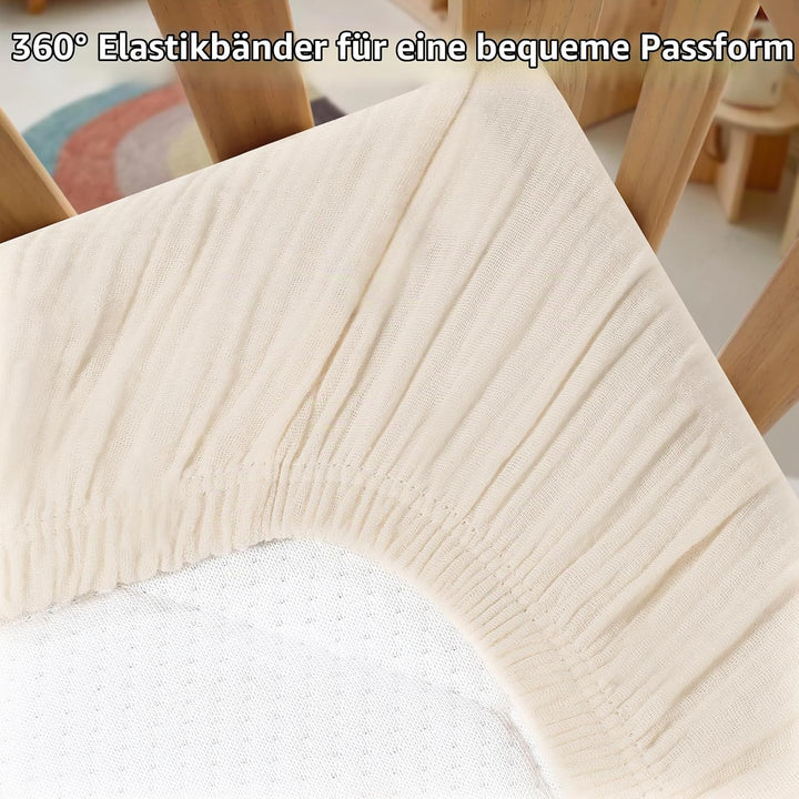 Peepeemax Kinder Spannbettlaken 70x140 cm, Musselin Baumwolle Bettlaken Kinderbett, Weich und Atmung