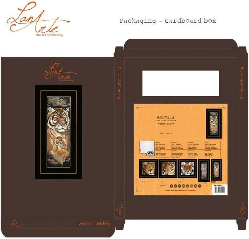 Lanarte Zählmusterpackung Tiger Mutter & Welpe Aida Kreuzstichpackung, Baumwolle, Mehrfarbig, 20 x 5