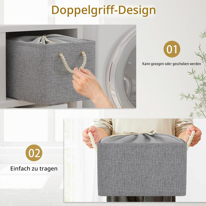 Yawinhe 3er Set Aufbewahrungsbox mit Deckel,Faltboxen aus Stoff mit Kordelzug-Abdeckung und 2 Griffe