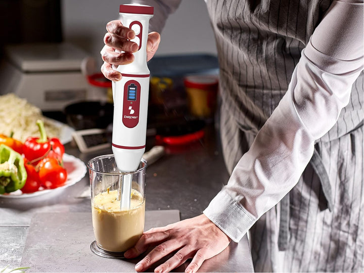 BEPER P102FRU300 Eintauchmixer USB-Akku, Kabelloser Stabmixer, Minipimer Blender, Multifunktion, Rot