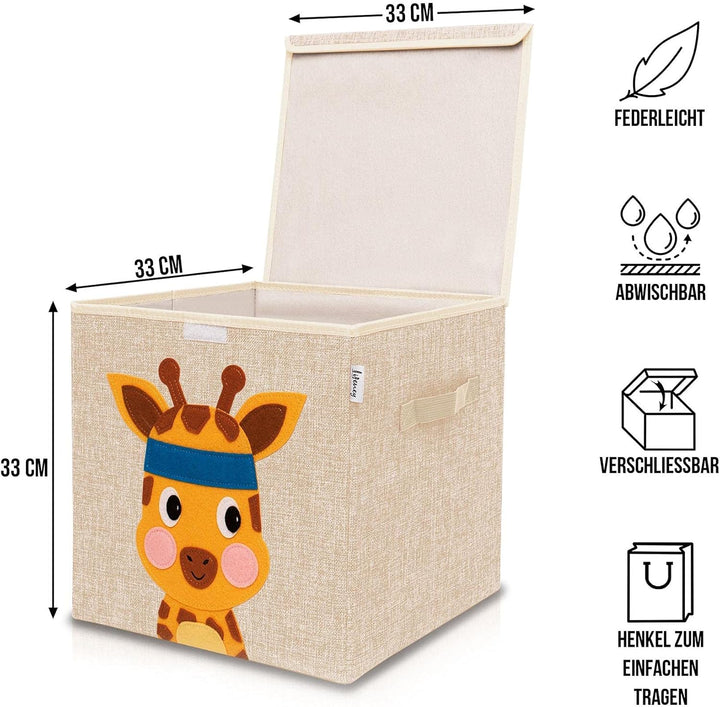 LIFENEY Aufbewahrungsbox mit Deckel im 2er Set Giraffe I Doppelpack Spielzeugbox mit Tiermotiv passe